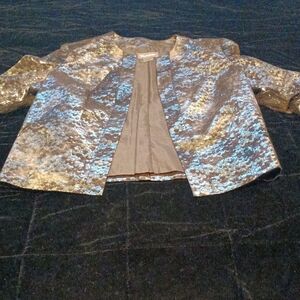 TanJay Metallic Bronze Open-Front Brocade Jacket